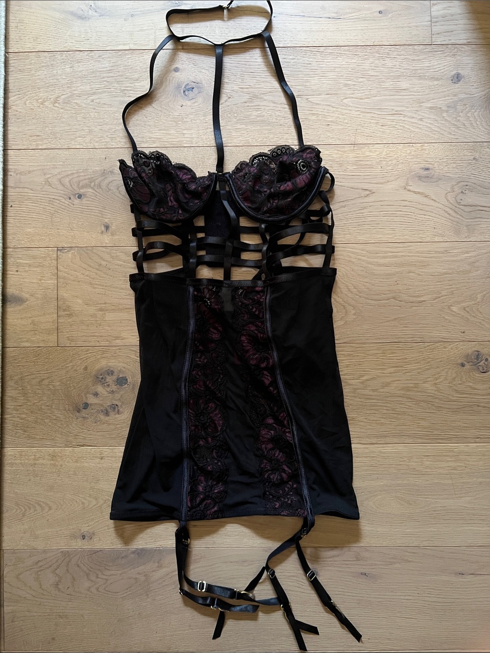 Black with Lace over Pink Lace Strappy Bustier Dress